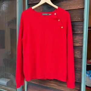RALPH LAUREN Red 100% Cashmere Buttons Detail Crewneck Sweater Womens Size XL